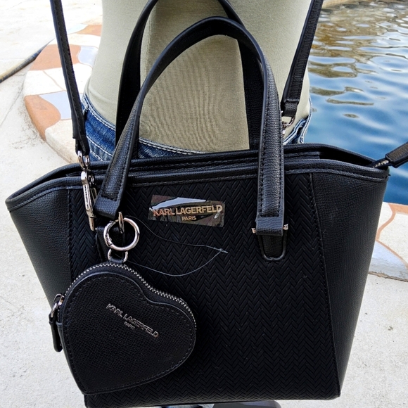 Karl Lagerfeld Handbags - NWT BLACK KARL LAGERFELD PARIS SATCHEL w/ REMOVEABLE HEART POUCH